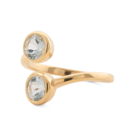 SHAANTI JEWELS  India 18k Gold Plated Sterling Silver Blue Topaz Bypass Ring - Picture 1 of 2